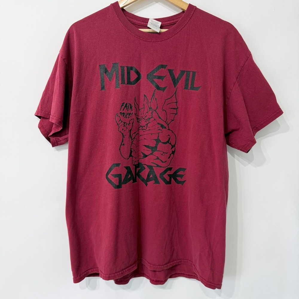 Gildan Mid Evil Garage Demon Devil‎ Graphic T Shirt Mens XL Red Gothic Alt Biker